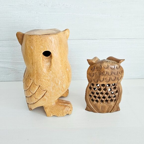 Set Of Two Carved Wooden Owls - Picture 4 of 10